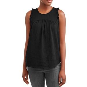 TIME AND TRU Women's Ruffle Sleeveless Black Tank Top Size Medium
